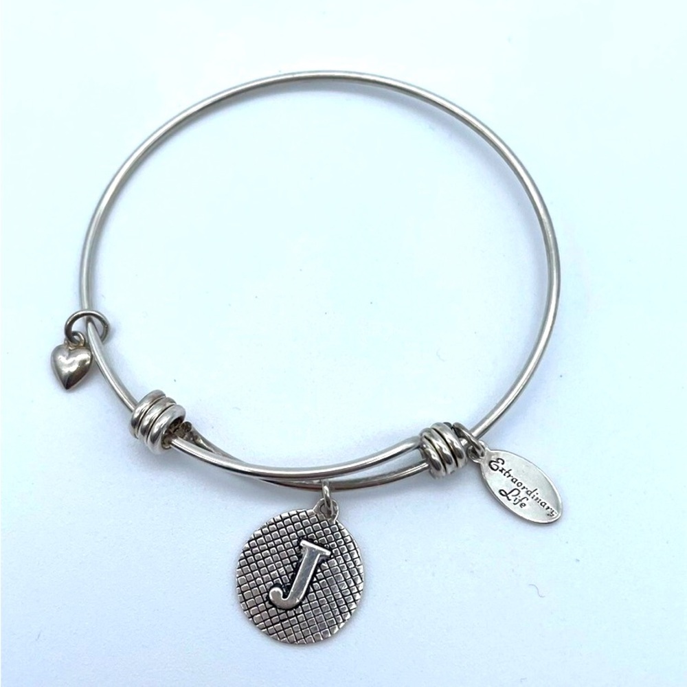 Sterling Silver 925 Bangle J Charm Bracelet Extraordinary Life Expandable Adjust